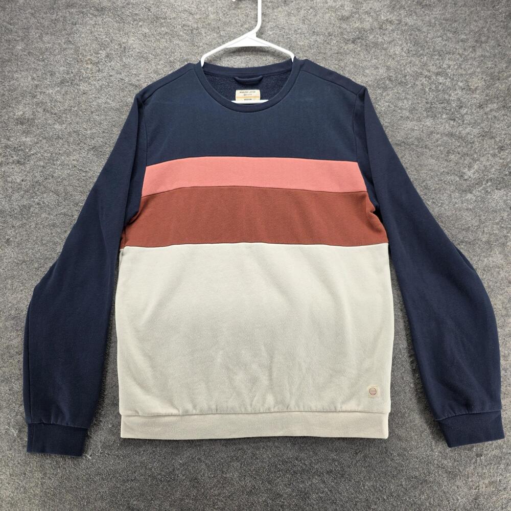 Marine Layer Sweatshirt Mens M Multicolor Pullover Lined Fleece Striped Logo